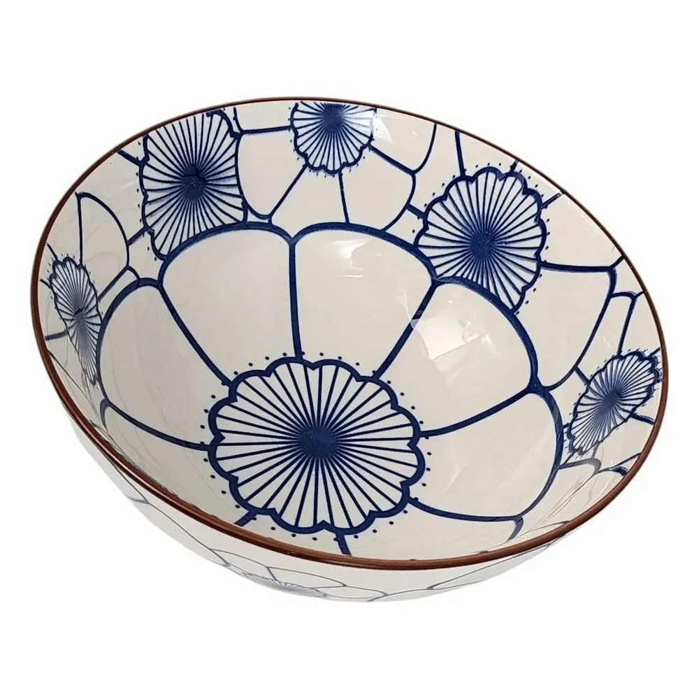 SH Home Blue Lotus Ceramic Ramen Noodle Bowl 54oz With Chopsticks And Spoon‎ 4pc